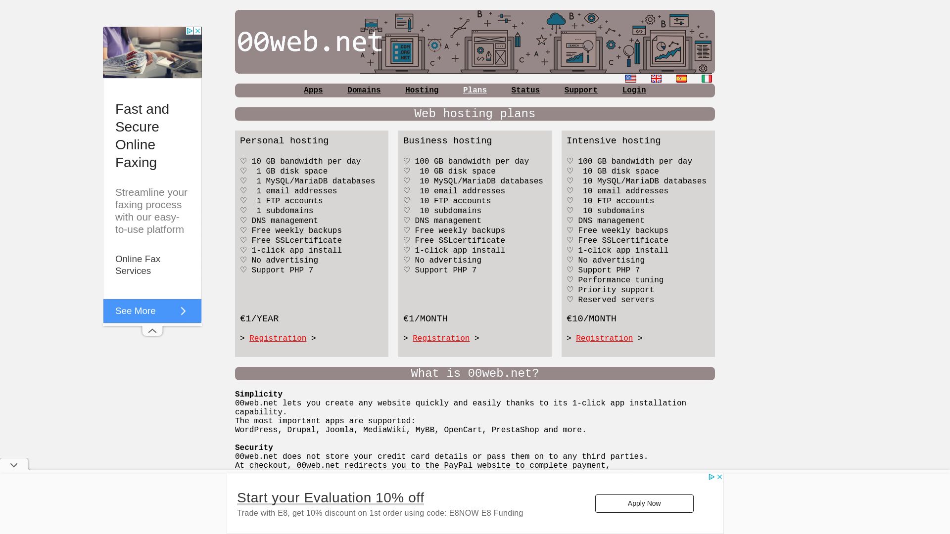 Stato del sito web 00web.net è   ONLINE