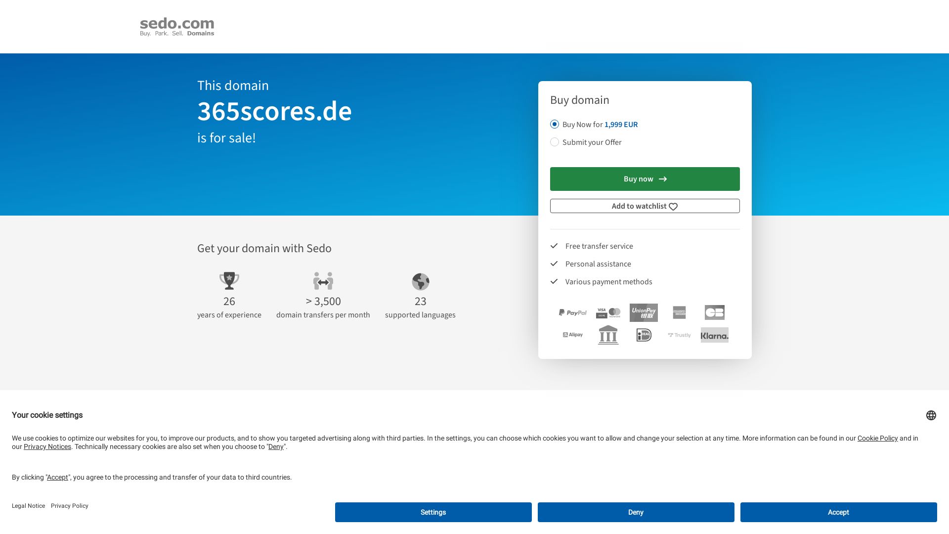 Stato del sito web 365scores.de è   ONLINE