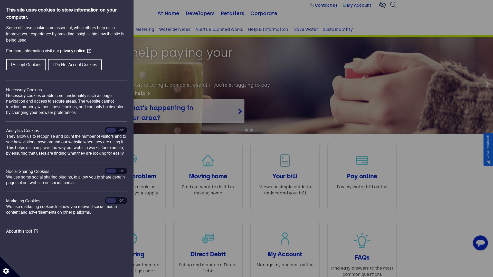 Stato del sito web affinitywater.co.uk è   ONLINE