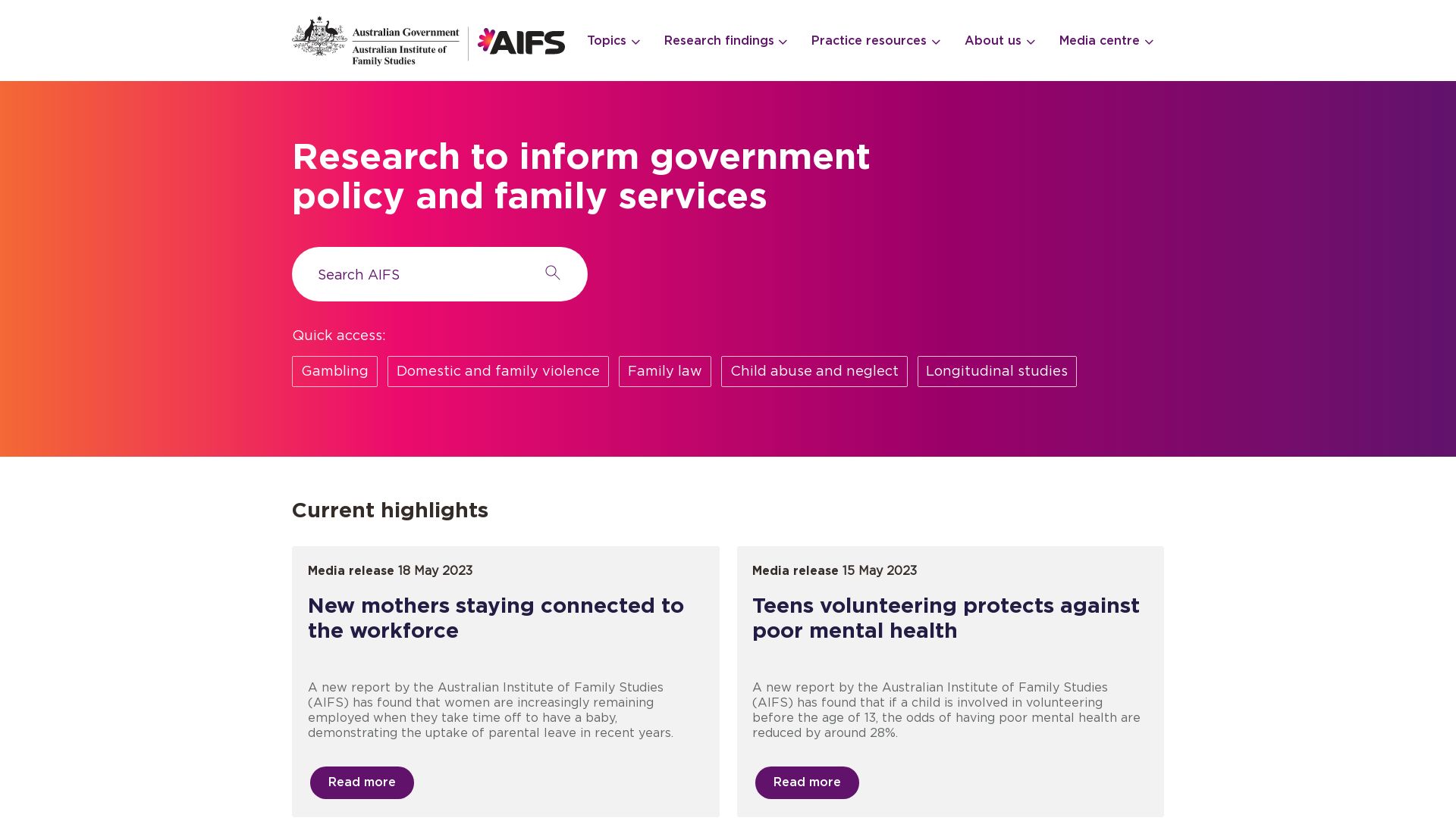 Stato del sito web aifs.gov.au è   ONLINE