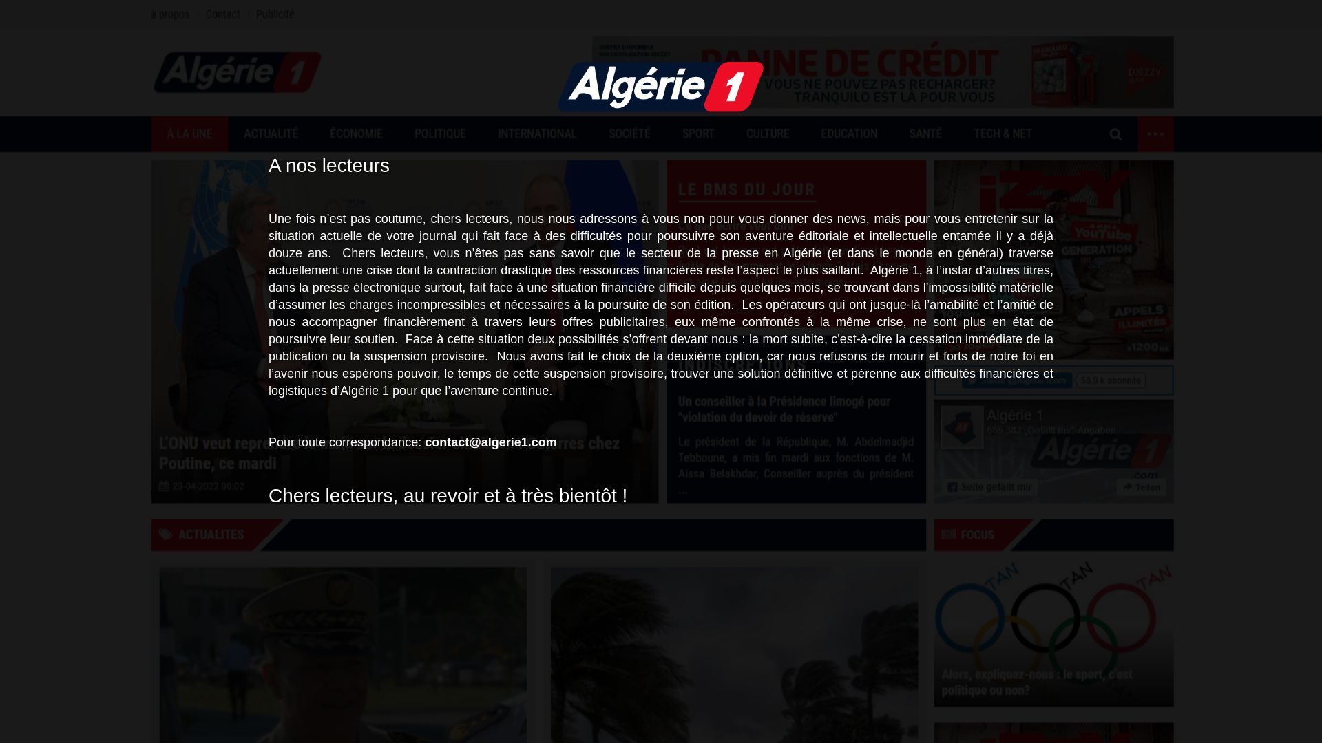 Stato del sito web algerie1.com è   ONLINE