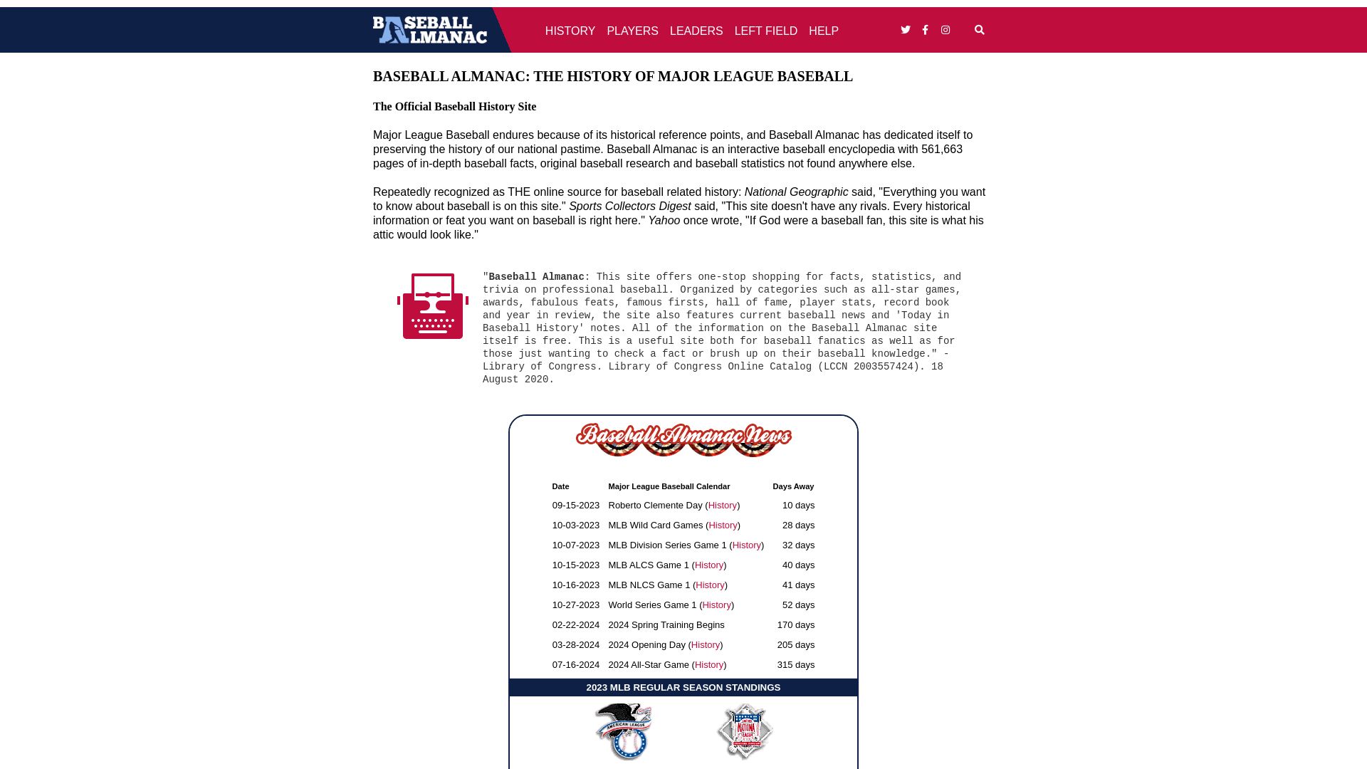 Stato del sito web baseball-almanac.com è   ONLINE
