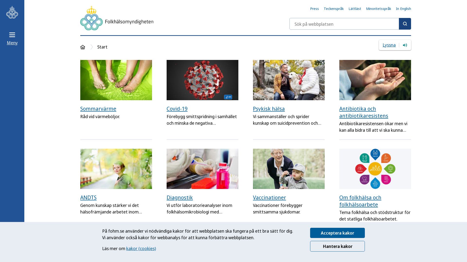 Stato del sito web folkhalsomyndigheten.se è   ONLINE