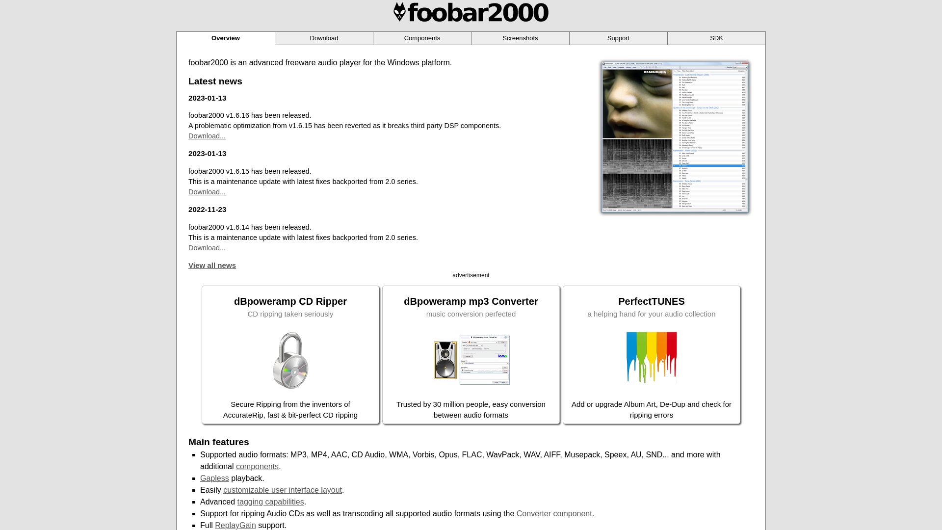Stato del sito web foobar2000.org è   ONLINE