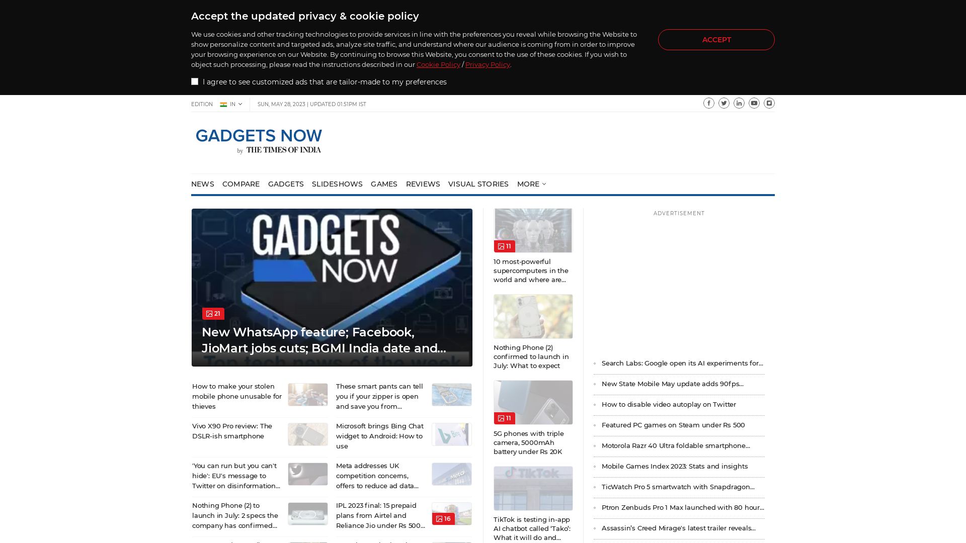 Stato del sito web gadgetsnow.com è   ONLINE