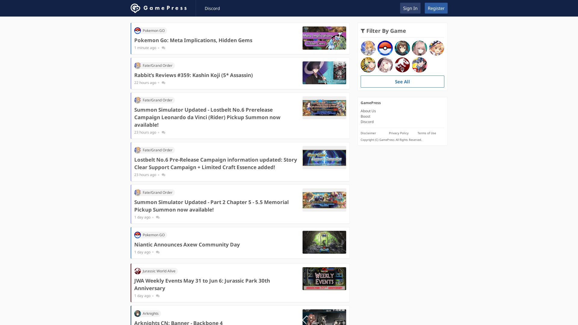 Stato del sito web gamepress.gg è   ONLINE