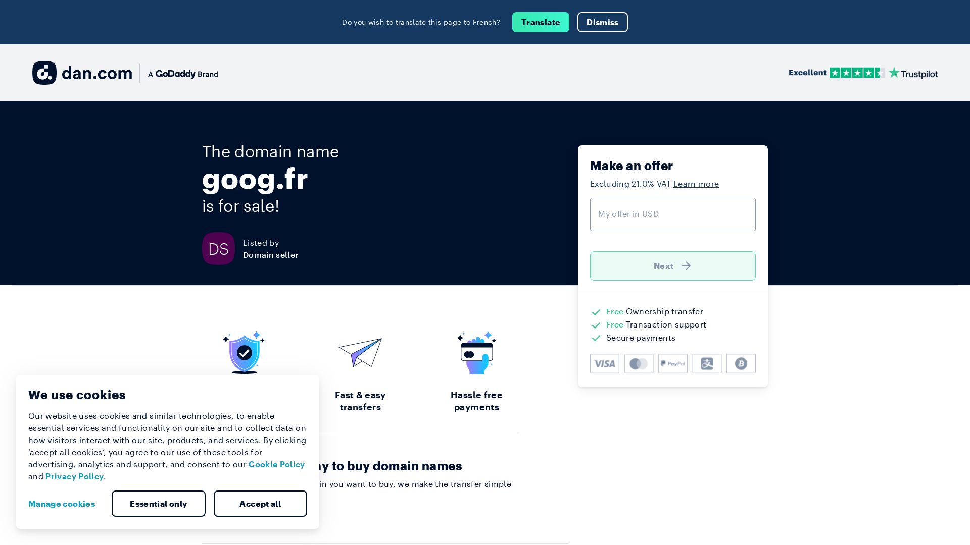 Stato del sito web goog.fr è   ONLINE