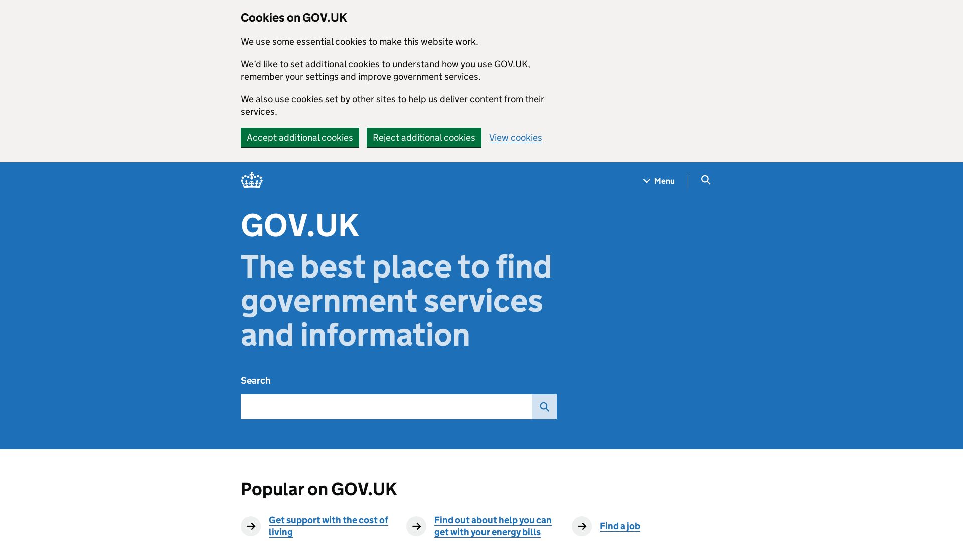 Stato del sito web gov.uk è   ONLINE