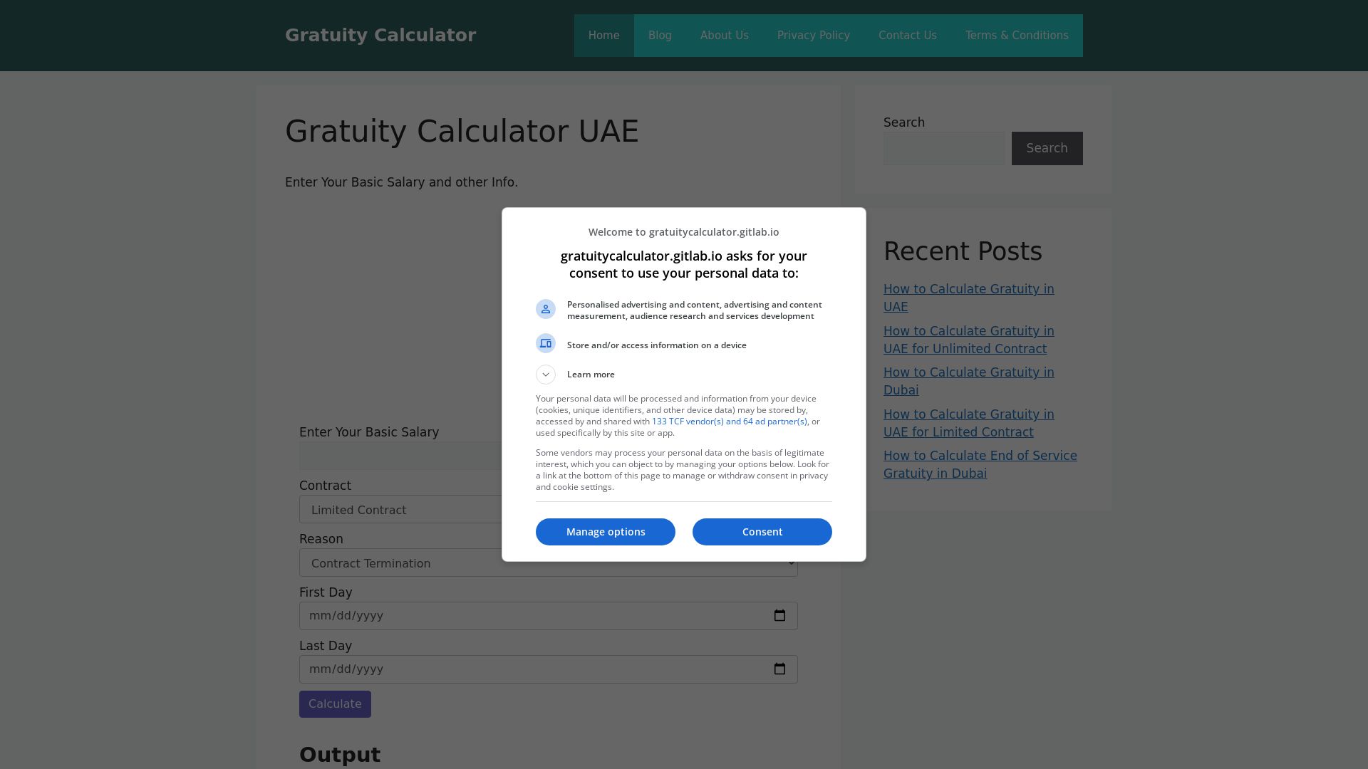 Stato del sito web gratuitycalculatordubai.ae è   ONLINE