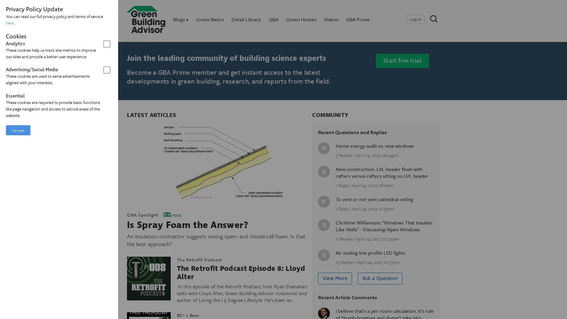 Stato del sito web greenbuildingadvisor.com è   ONLINE
