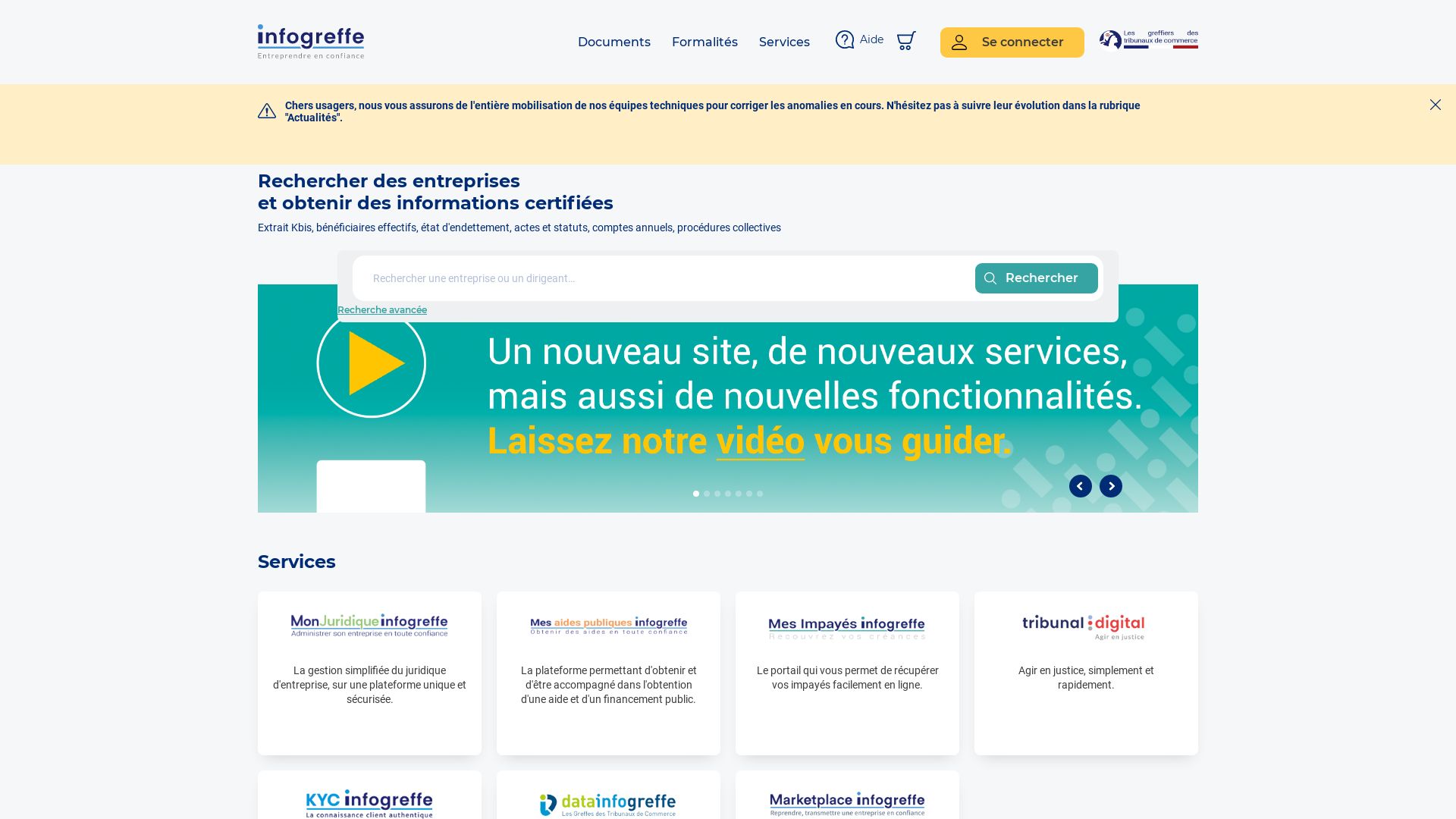 Stato del sito web infogreffe.fr è   ONLINE