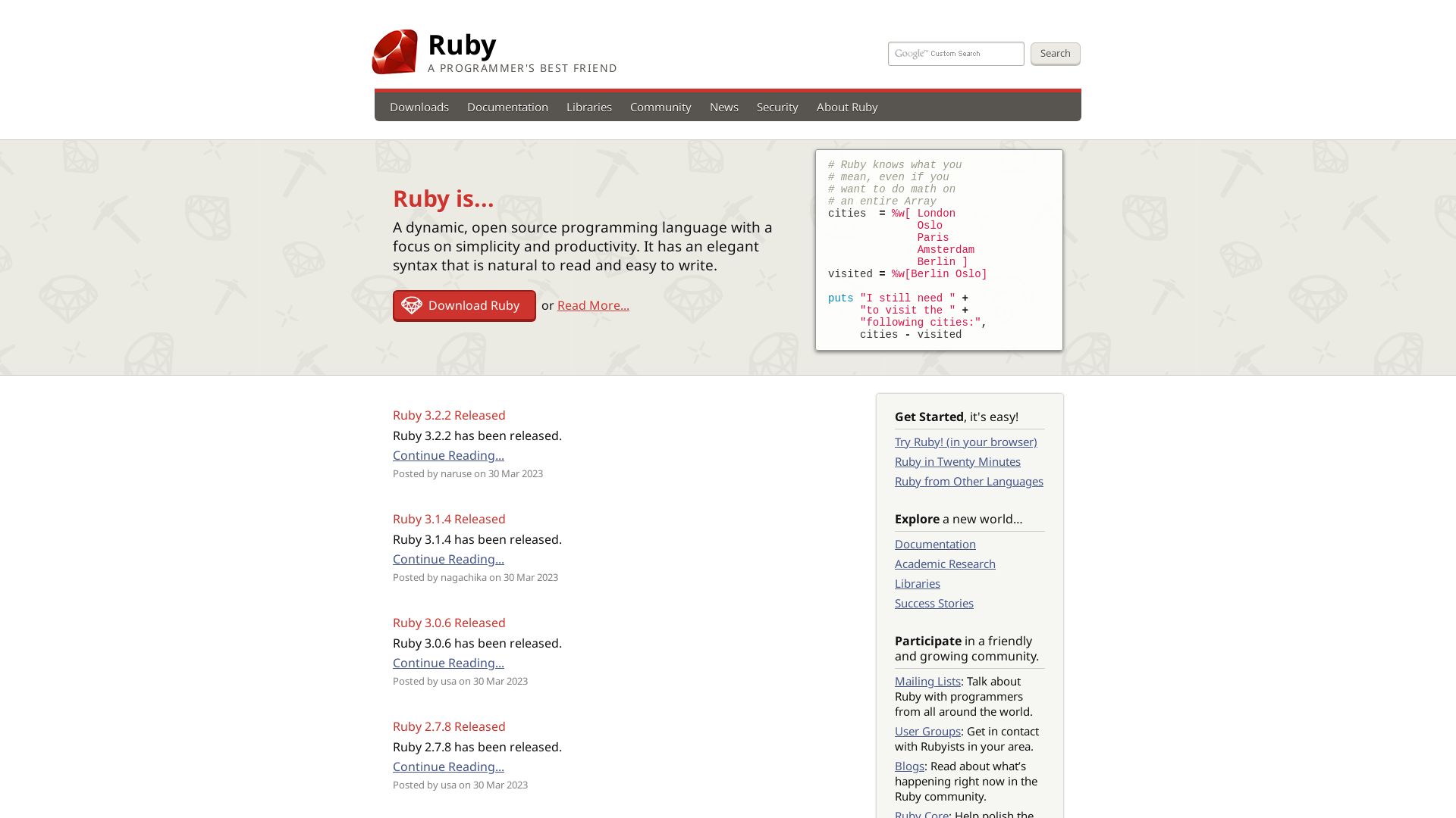 Stato del sito web ruby-lang.org è   ONLINE