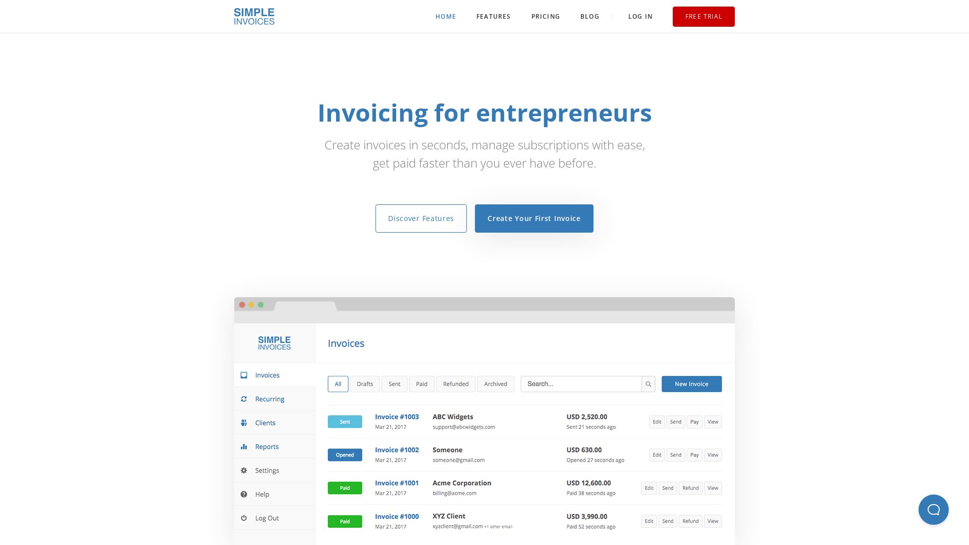 Stato del sito web simpleinvoices.io è   ONLINE
