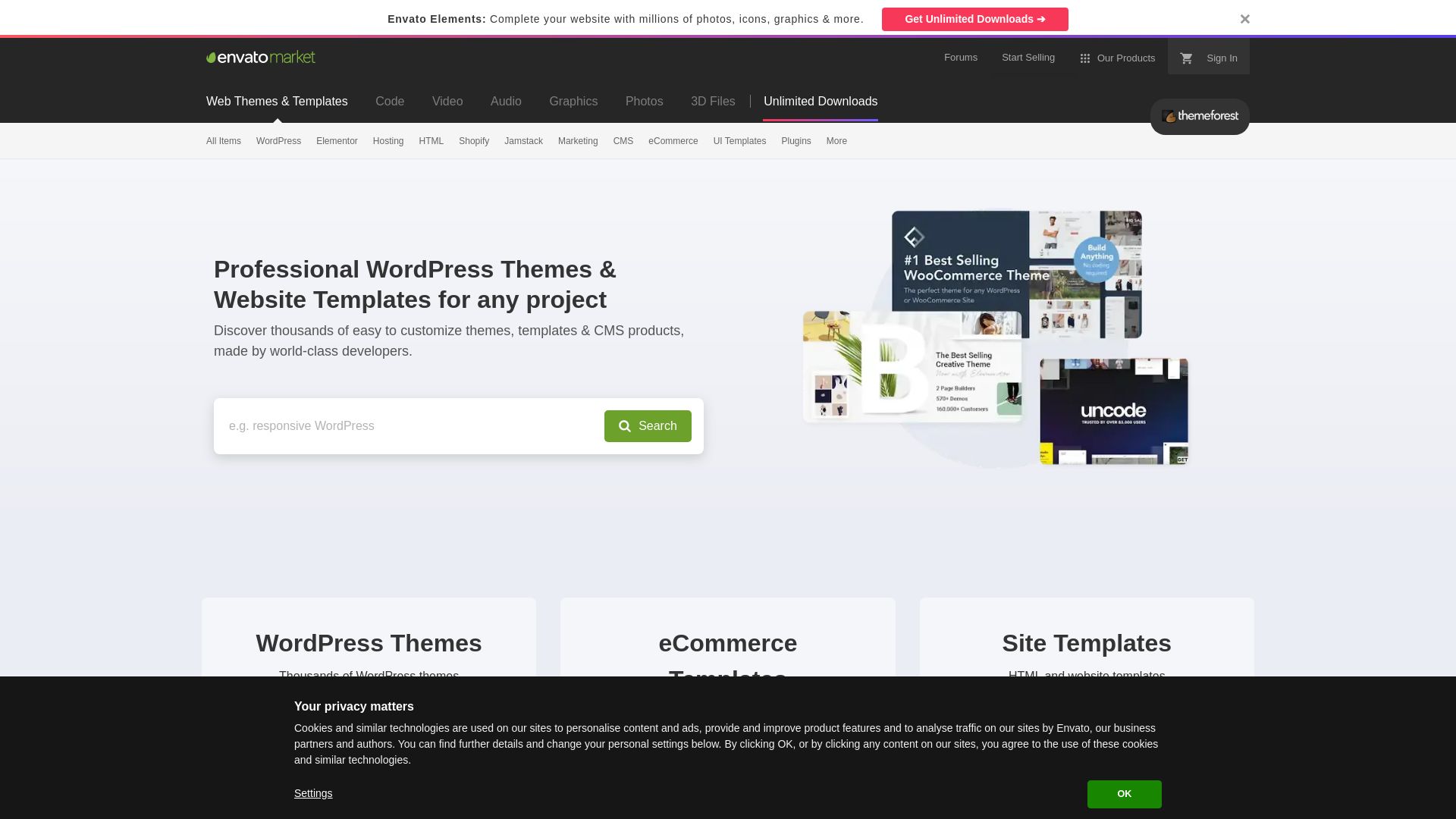 Stato del sito web themeforest.net è   ONLINE