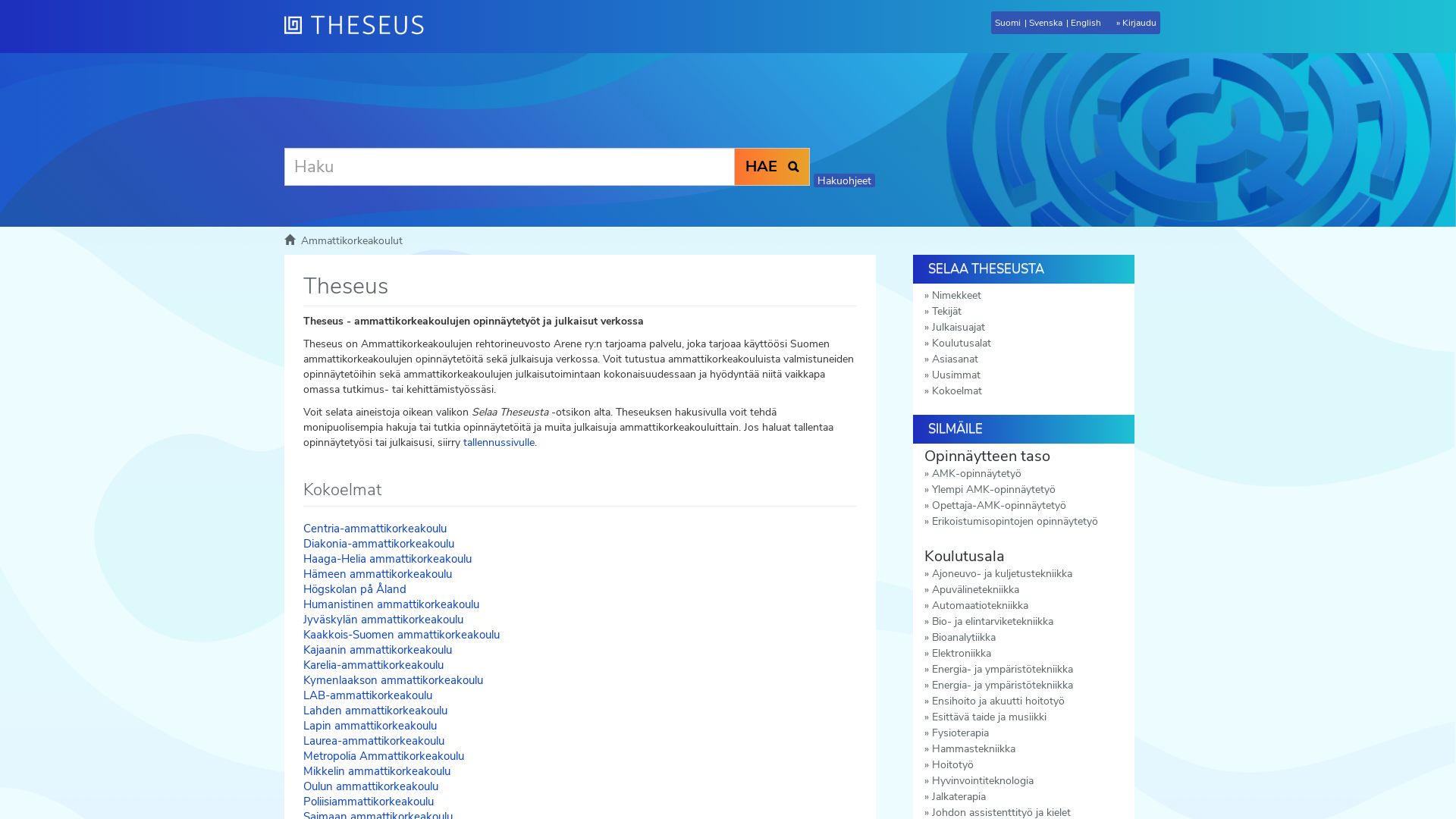 Stato del sito web theseus.fi è   ONLINE