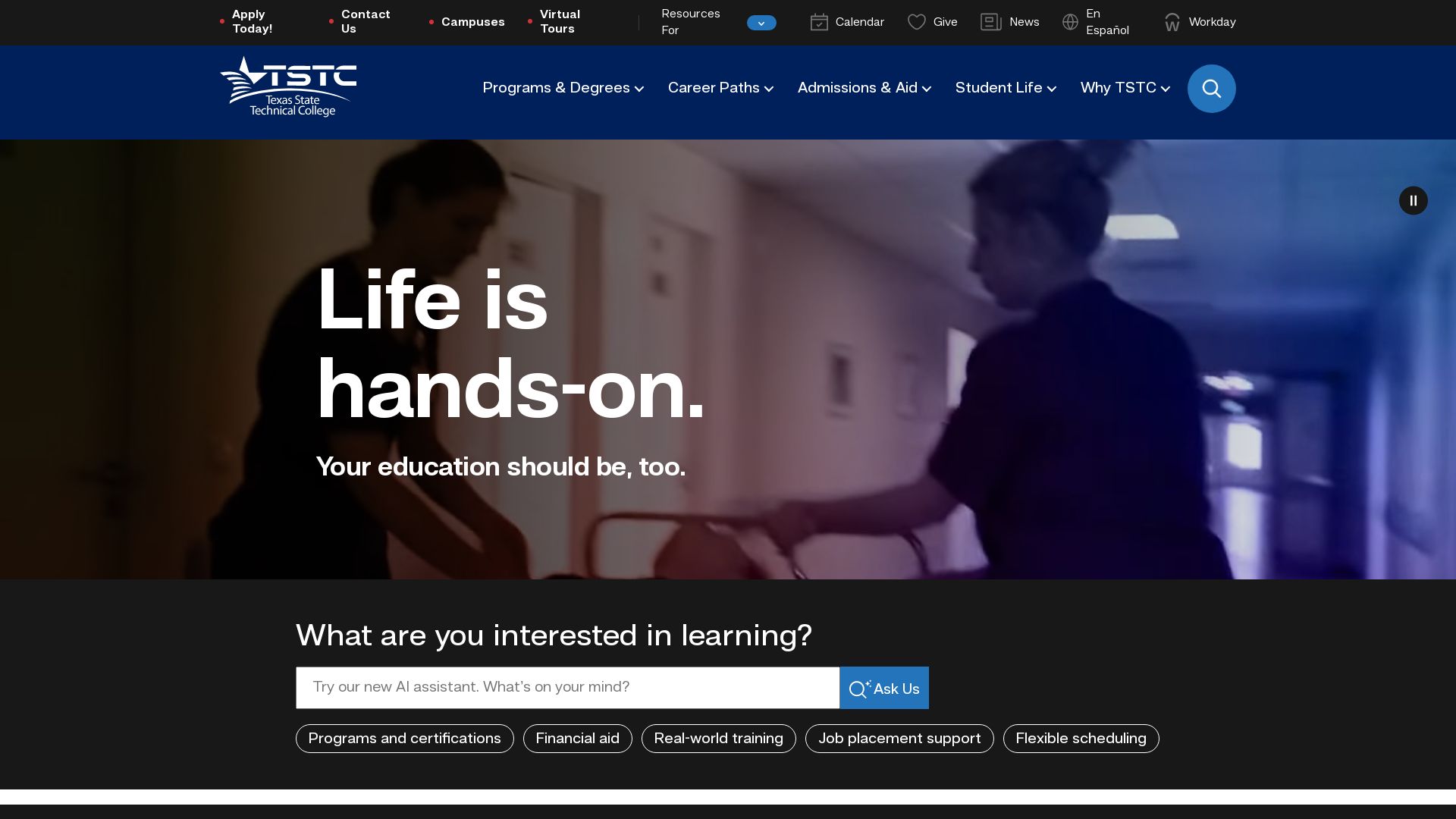 Stato del sito web tstc.edu è   ONLINE