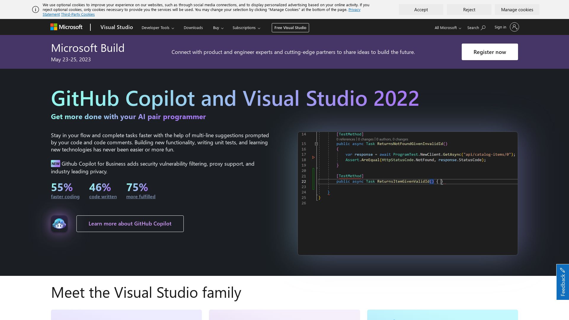 Stato del sito web visualstudio.com è   ONLINE