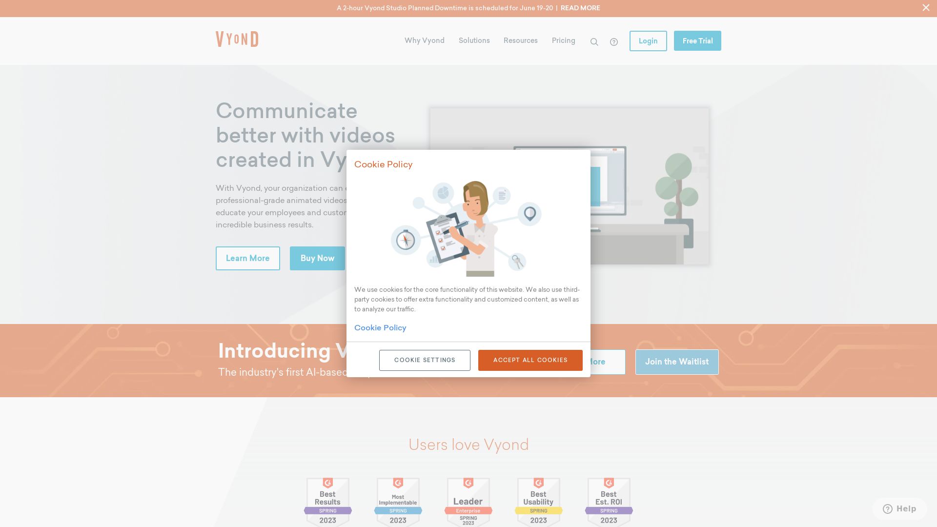 Stato del sito web vyond.com è   ONLINE