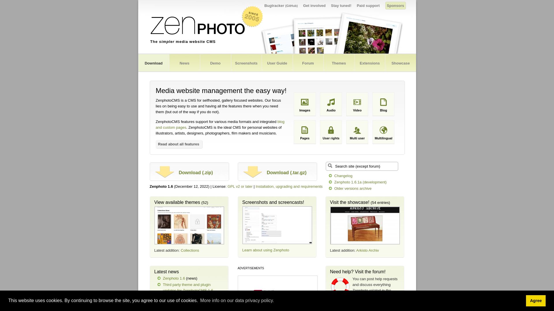 Stato del sito web zenphoto.org è   ONLINE